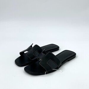 Black Leather Slip-On Sandals Made In Italy